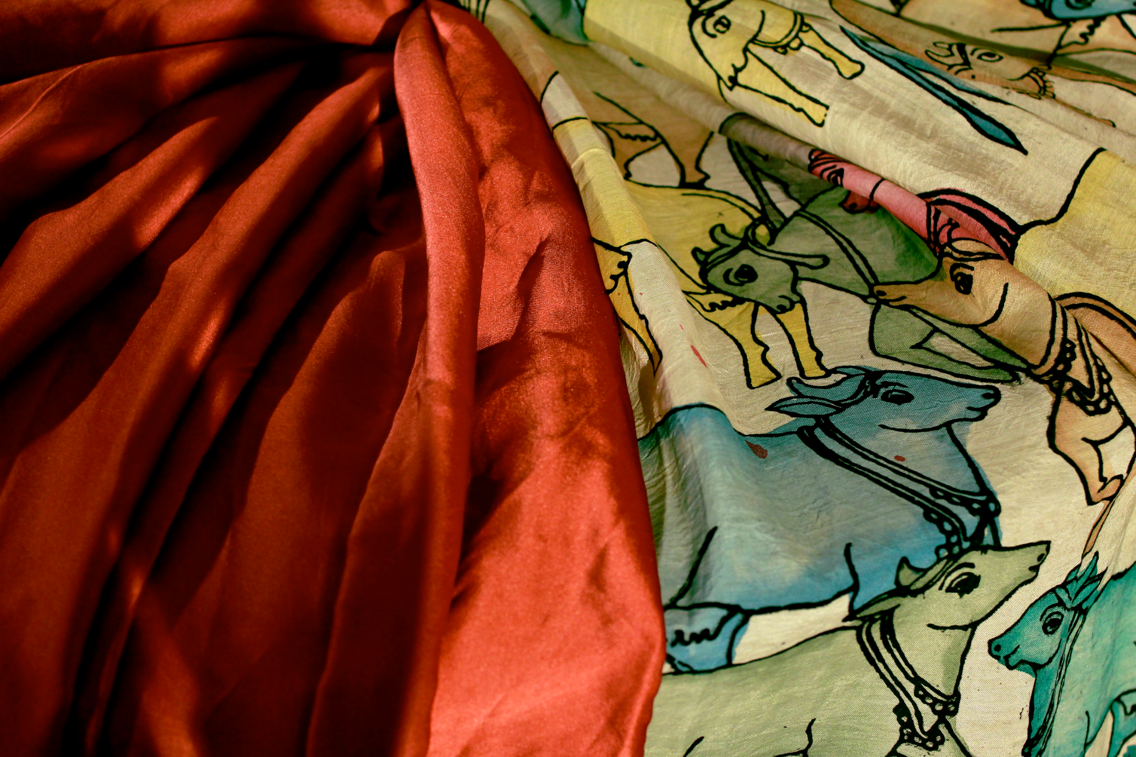Close view of illustrated ANURRAKTI textile folds
